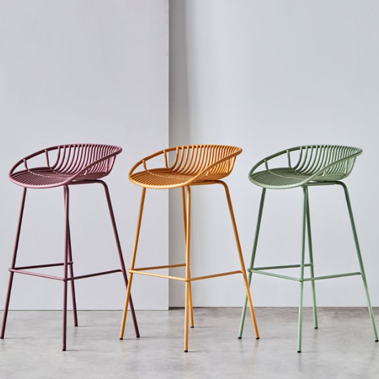 Modern Dessert Shop Low Back Stool Matte Finish Iron Bar Stool