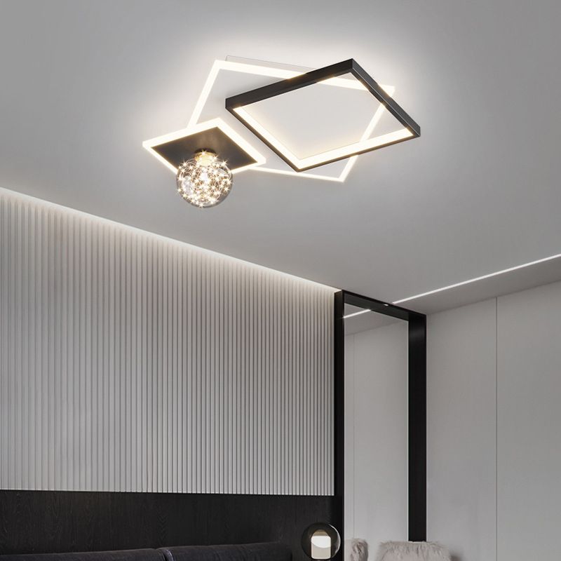 Modern Geometric Flush Light Fixture Metal 4 Light Flushmount Lighting for Bedroom