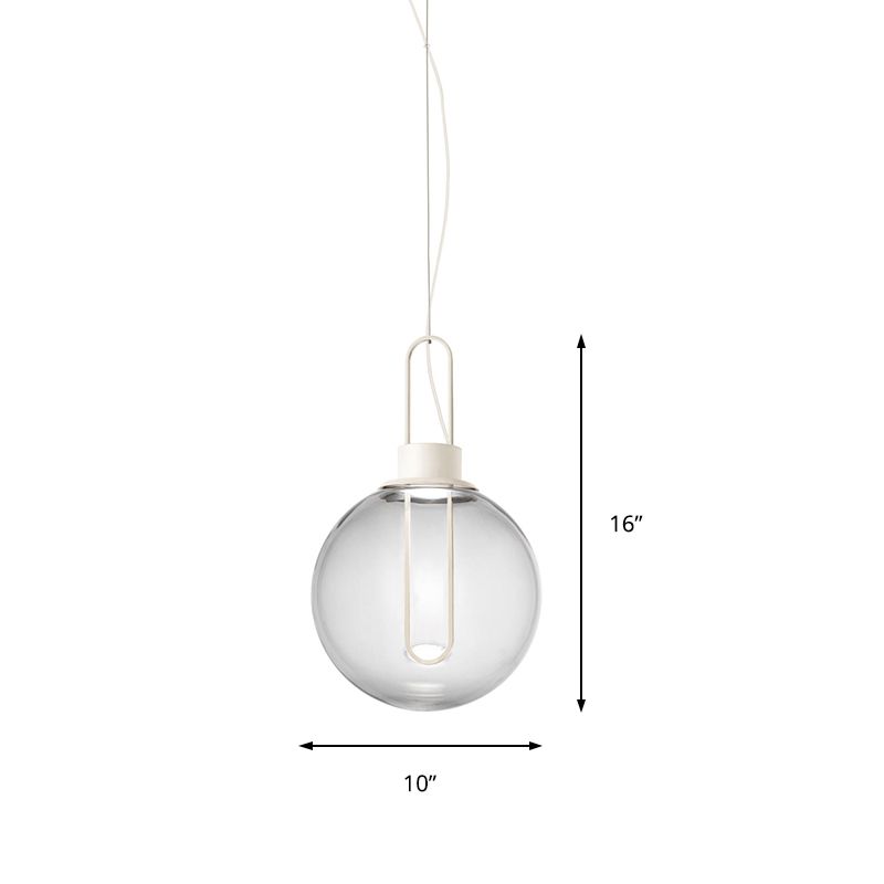 Sphere Pendant Lighting Contemporary Clear Glass 1 Light White/Black Hanging Lamp Fixture for Restaurant in White Light