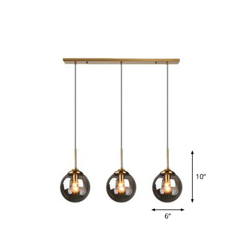 Minimalistic Spherical Multi Ceiling Light Glass 3-Bulb Dining Room Suspension Pendant in Brass