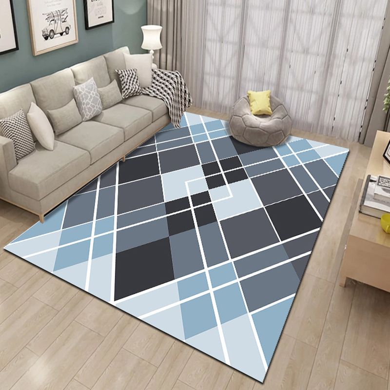 Fancy Living Room Rug Multi Color Geometric Area Carpet Polyster Non-Slip Backing Washable Indoor Rug
