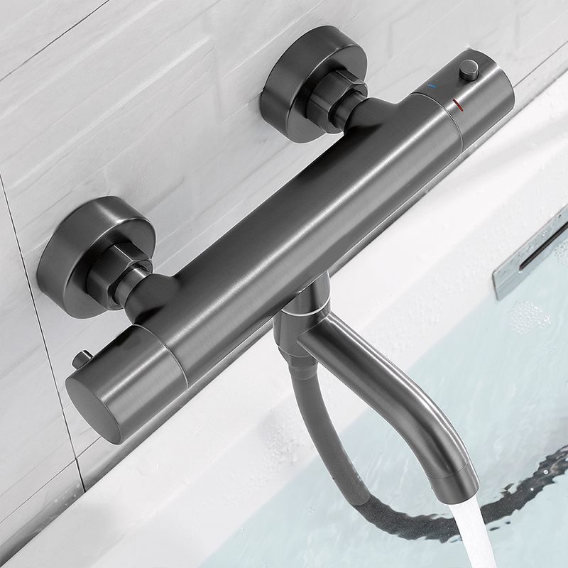 Handshower Tub Filler Black Brass Double Knob Handle Swivel Wall Mount Tub Filler