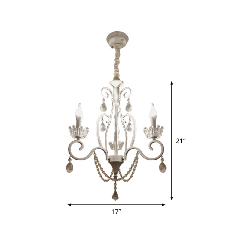 Klassiek kandelaar plafond hang armatuur 3 bollen helder kristal hanger kroonluchter in wit met scrollarm