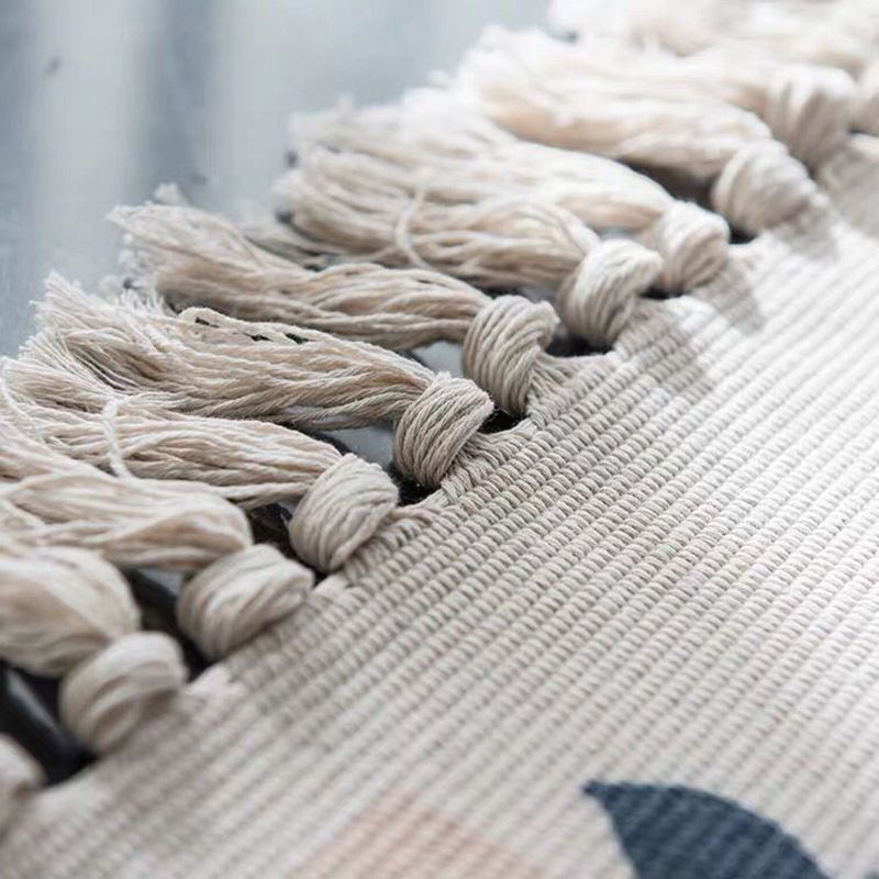 Modern Plant Printed Rug Multi-Colored Jute Area Carpet Easy Care Pet Friendly Stain-Resistant Indoor Rug with Tassel for Bedroom