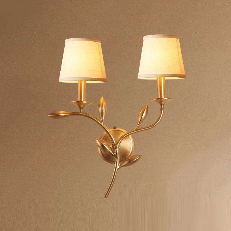 American Style Branch Wall Light Natural Burlap Shade Wall Sconce with Brass
