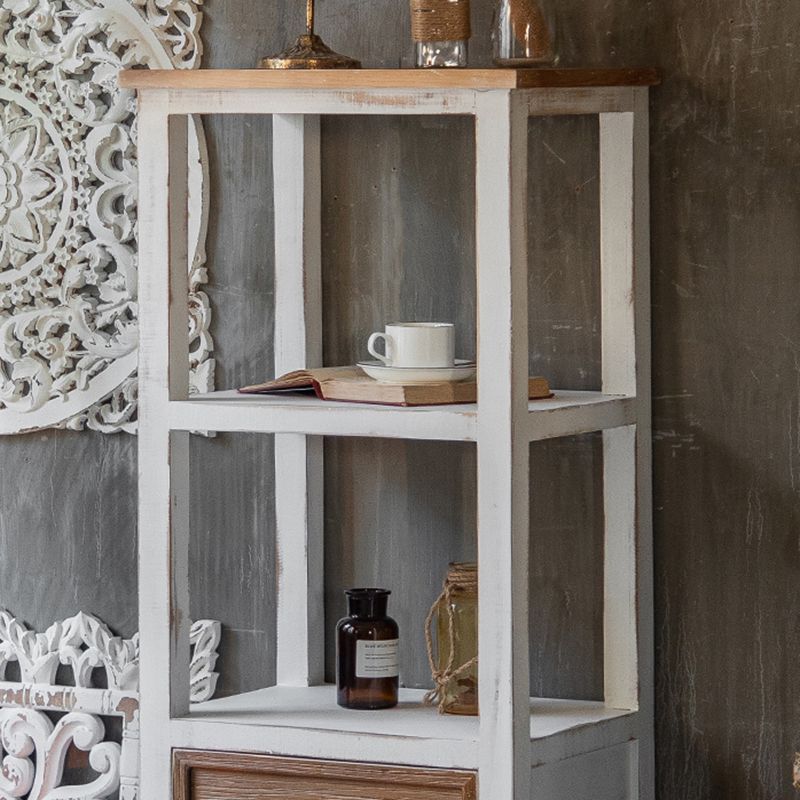 Rectangular Wood Cabinet Industrial Accent Chest in Distressed White