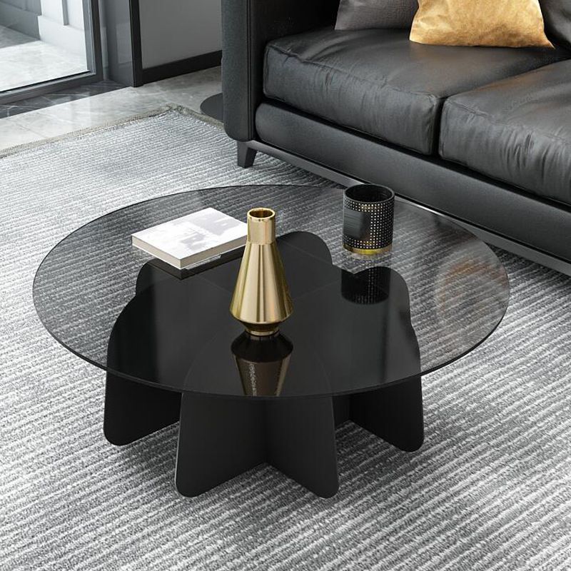 13.7"H Modern Metal Abstract Glass/slate Round Top Coffee Table