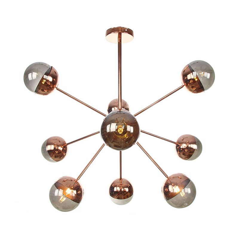 Globe Dining Room Semi Flush Mount White/Clear/Smoke Grey Glass 9/12/15 Lights Contemporary Semi Flush Light in Copper/Chrome/Gold