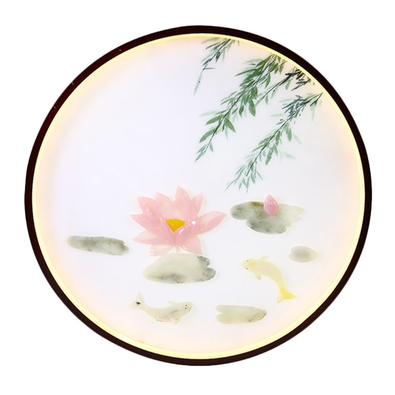 Pink Lotus Mural Wall Lighting Ideas Asian Acrylic Integrated LED Flush Mount Wall Sconce