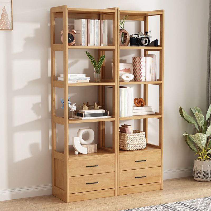 Modern Style Open Back Bookshelf Vertical Wooden Bookcase with Drawers