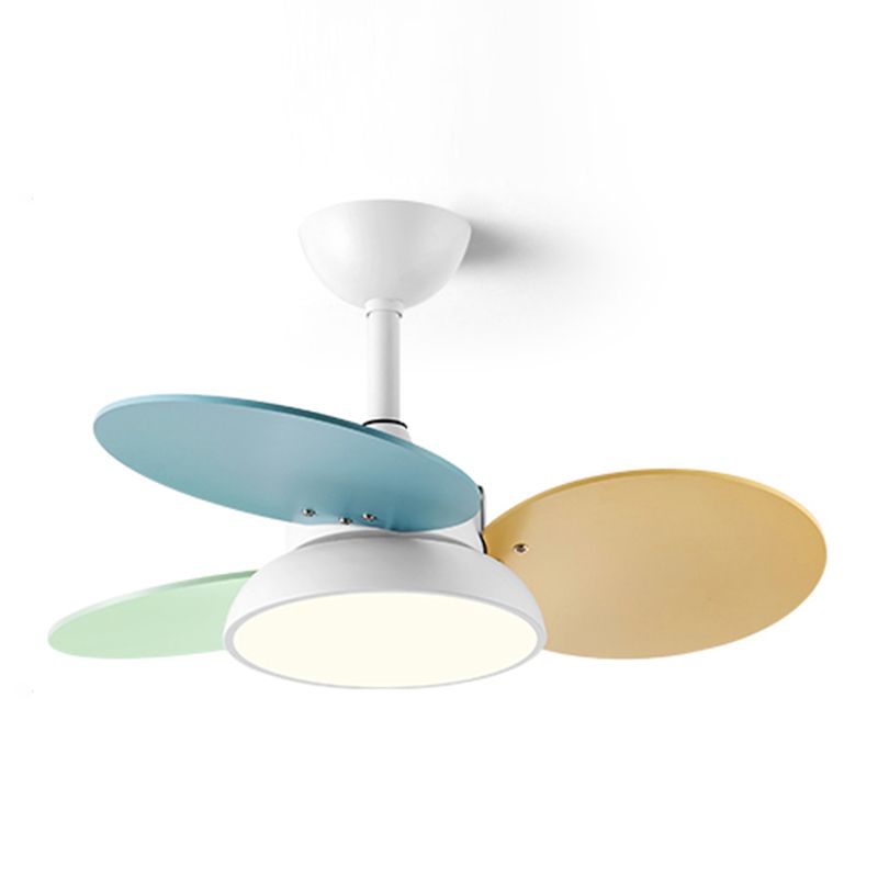 Macaron Circle Pendant Fan Lamp Metallic Childrens Bedroom LED Semi Flush Ceiling Light