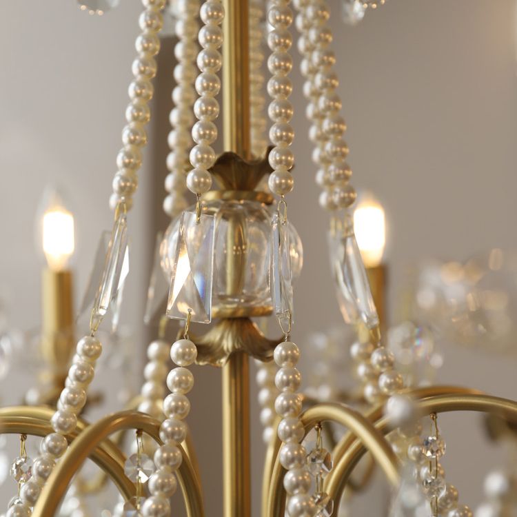 American Chandelier Brass Multi Light Hanging Light with Crystal for Bedroom