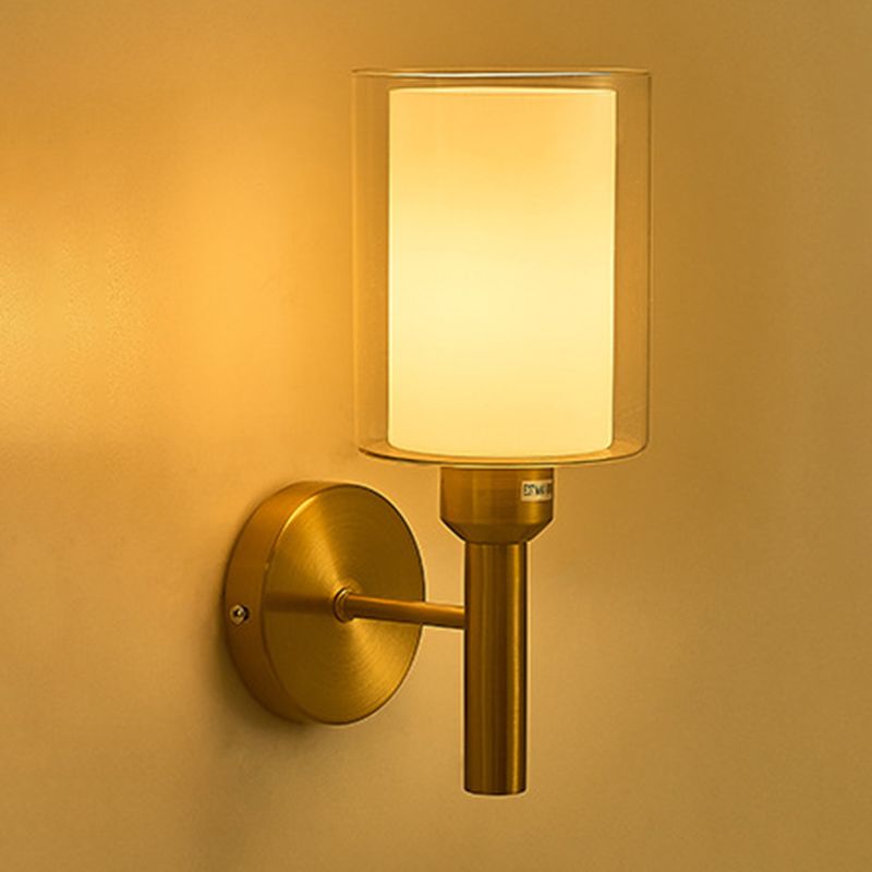 Modern Vanity Lighting Cylinder Shade Wall Light Fixture with Glass for Bathroom