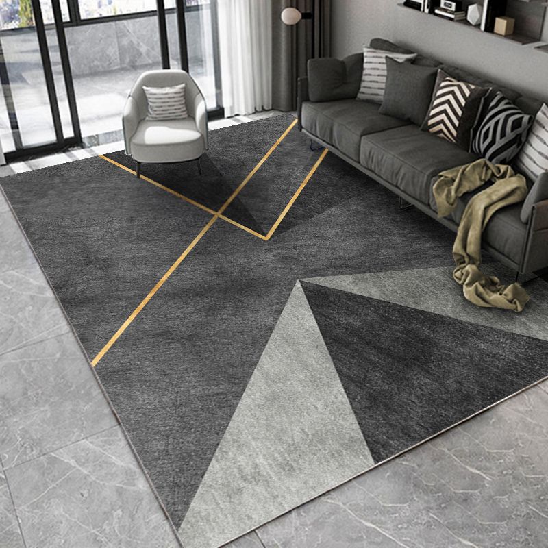 Gray Tone Simplicity Indoor Rug Polyester Geometric Print Carpet Easy Care Rug for Home Decoration