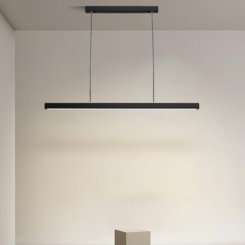 Modern Line Shape Chandelier Lighting Fixtures Metal Hanging Lamp Kit in Black