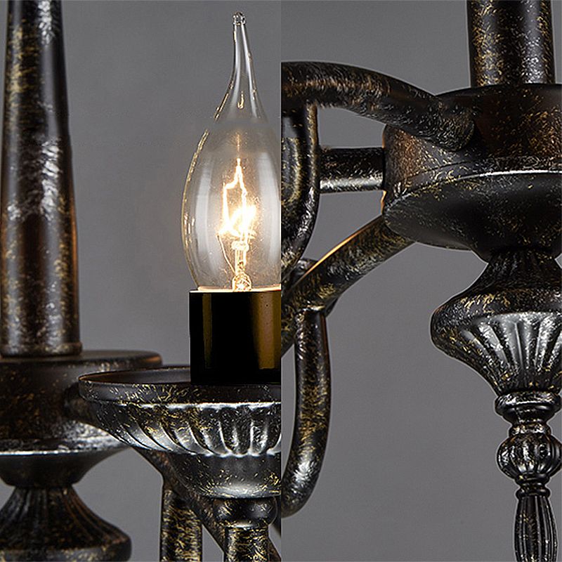 Industrial Candelabra Hanging Pendant 6 Lights Metal Ceiling Chandelier in Black for Bedroom