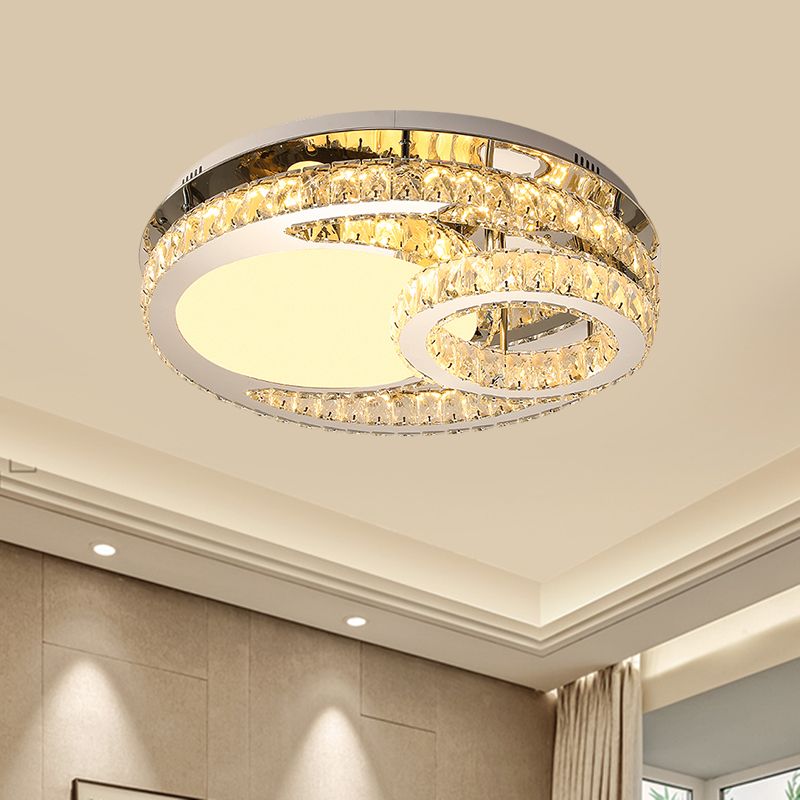 Ring Clear Cut Crystal Blocks Light Fixture Modern 19.5"/23.5" Wide LED Bedroom Flush Mount Lamp in Stainless-Steel