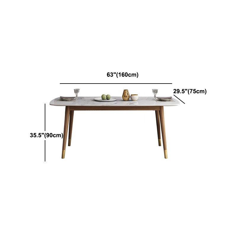 Stone Top Dining Table Mid-Century Modern Table with 4 Wood Legs