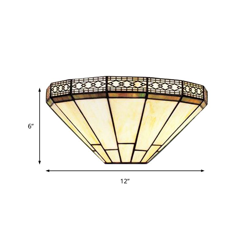 Art Glass Half-Cone Wall Light Tiffany Style 1 Light Wall Sconce in Beige/Amber for Living Room