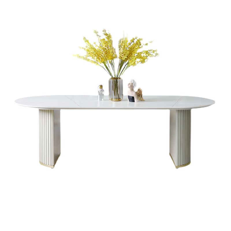 Contemporary White Standard Dining Table Irregular Sintered Stone Dining Table for Kitchen