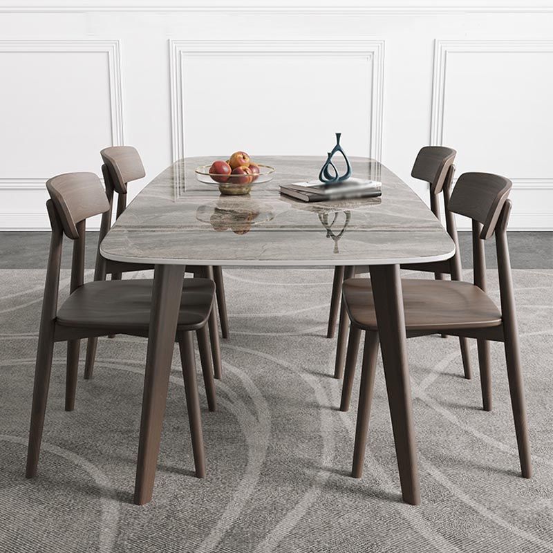 Modern Style Dining Table Sintered Stone Table with Wooden Base