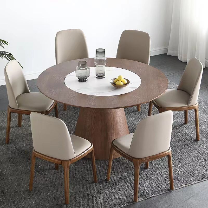 Solid Wood Dining Set 1/2/5/7 Pcs Pedestal Base Table with Upholstered Chairs