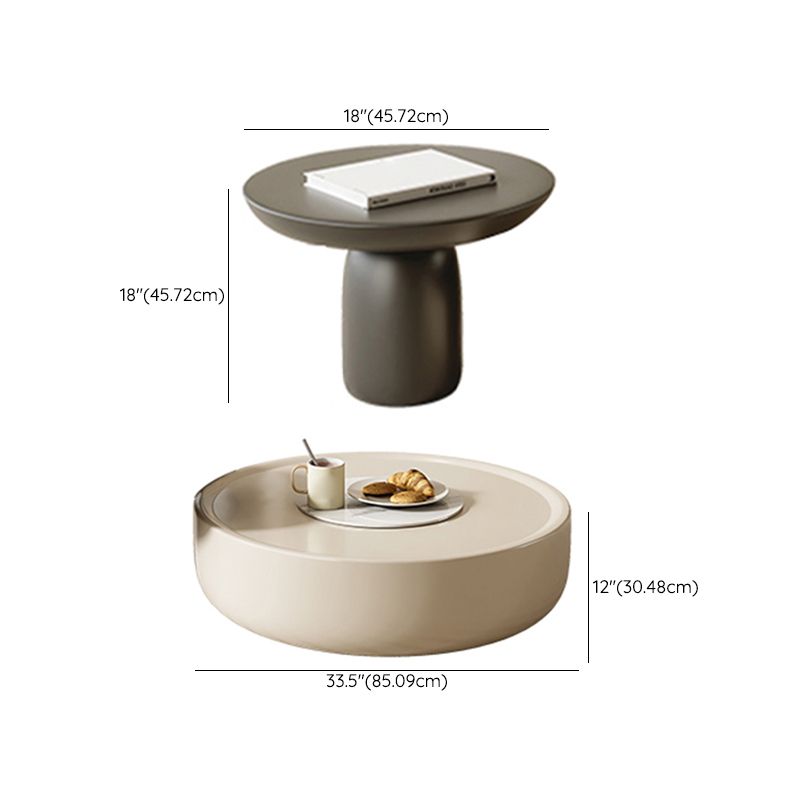 Contemporary Round White Cocktail Table 1 Drawer Drum Coffee Table Set