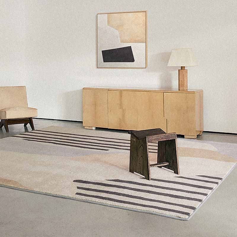 Minimalist Carpet Funky Stripe Print Indoor Rug Washable Polyester Non-Slip Carpet for Home Decor