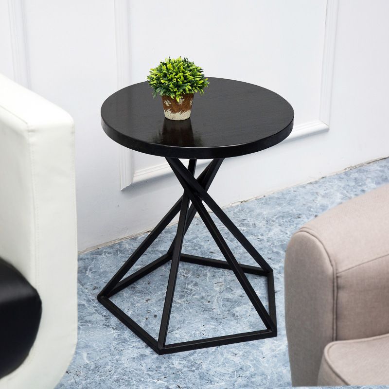 Wood Round Side Table Black Metal Frame Sofa Side Accent Table