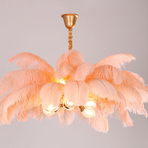 Ostrich Feather Ceiling Chandelier Modern Nordic Creative 5 Light Hanging Ceiling Light for Bedroom