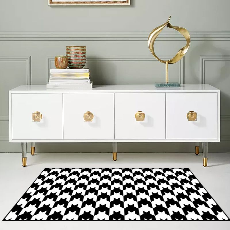 Schwarz-Weiß-Schlafzimmer Teppich Moderner Plaidhundtooth Muster Bereich Rug Polyester Nicht-Schlupf-Backing-Teppich