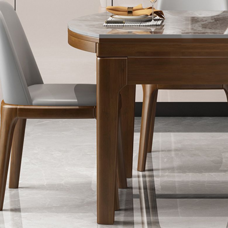 Round Modern Stone Dining Table Extendable for Small Spaces in Grey