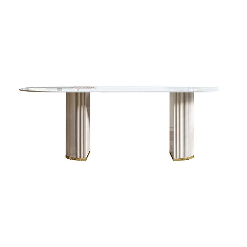 Modern Stone Top Dining Table Oval Table with Sled Base in White
