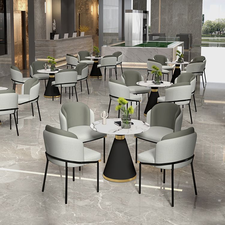Metal Contemporary Round Dining Table Sintered Stone Top Table with Pedestal Base