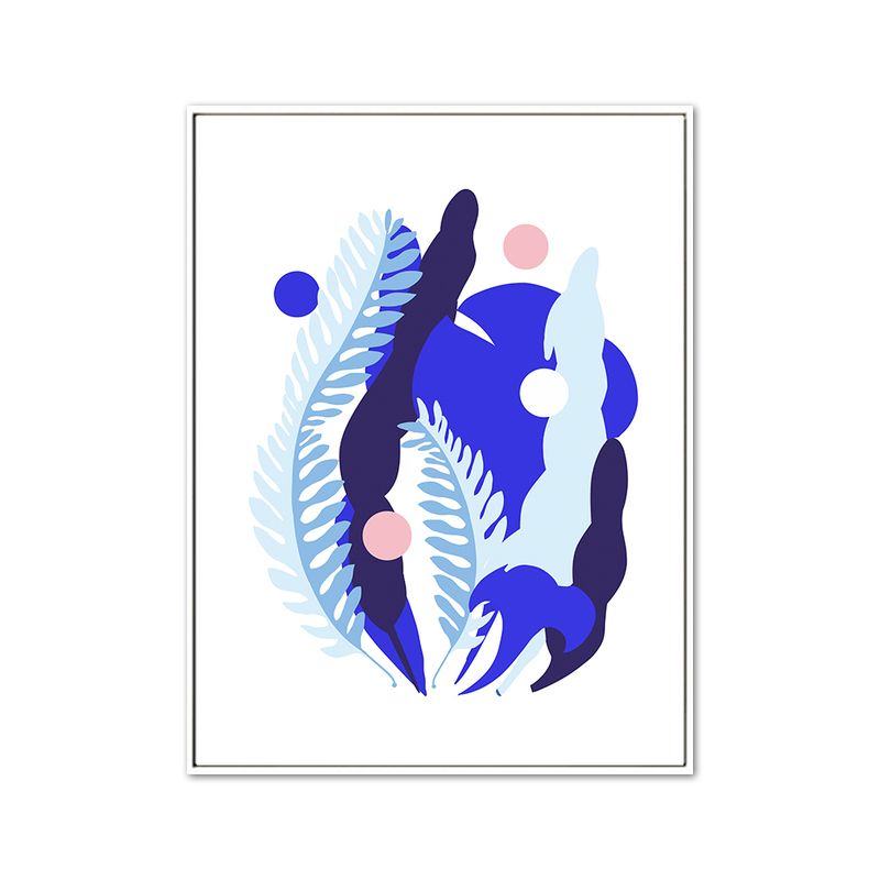 Nordic Illustration Plant Leaf Canvas Blue Textured Wall Art Print for Living Room