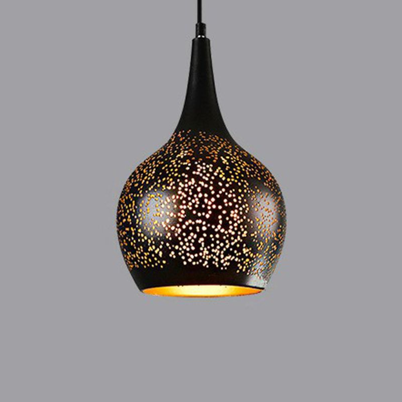 Circle Cutouts Restaurant Pendant Light Metal 1 Head Industrial Pendulum Light in Black