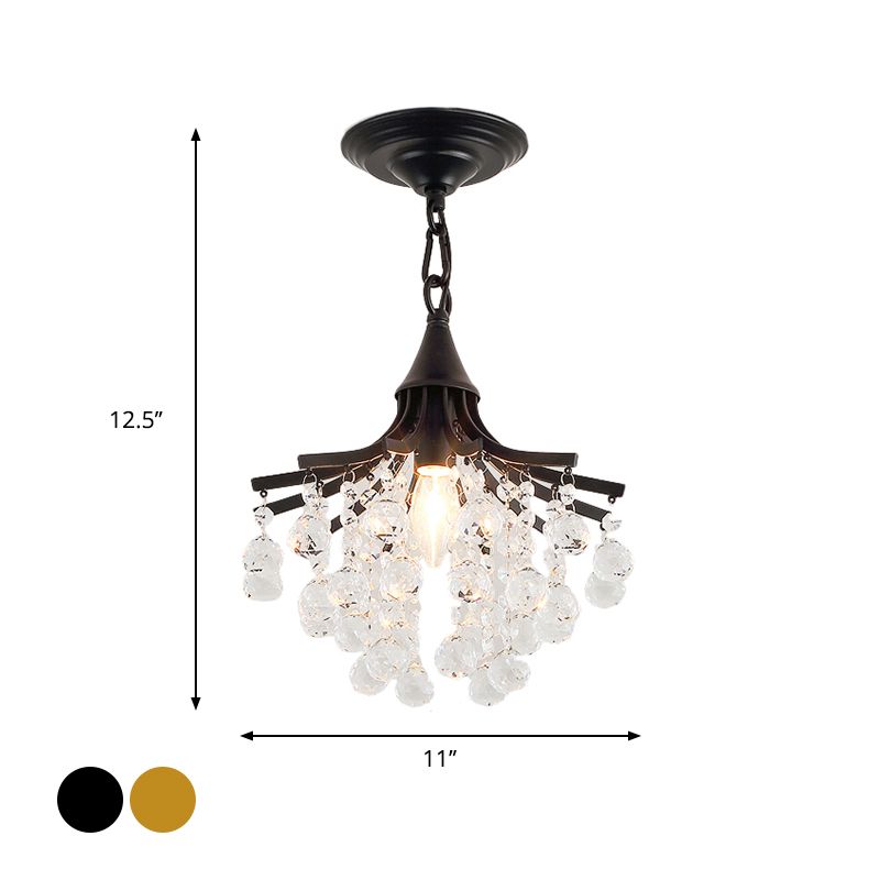 Crystal Drops Chandelier Single Bare Bulb Metal Chandelier