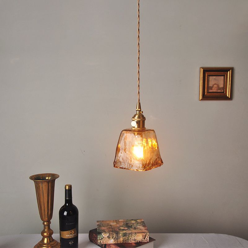 1 Light Geometric Ceiling Light Industrial Style Dimpled Blown Glass Hanging Pendant Lights for Restaurant