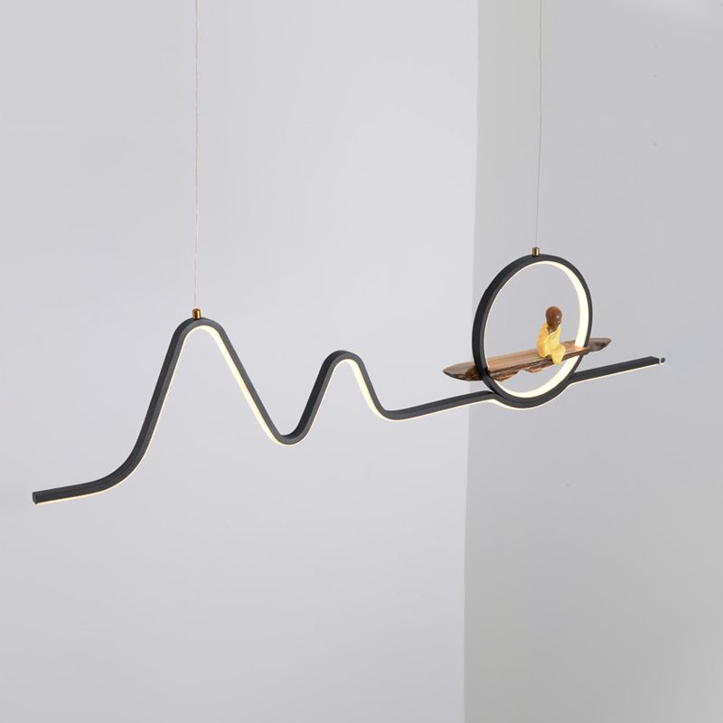 Contemporary Geometric Island Lights Aluminum Island Chandelier in Black