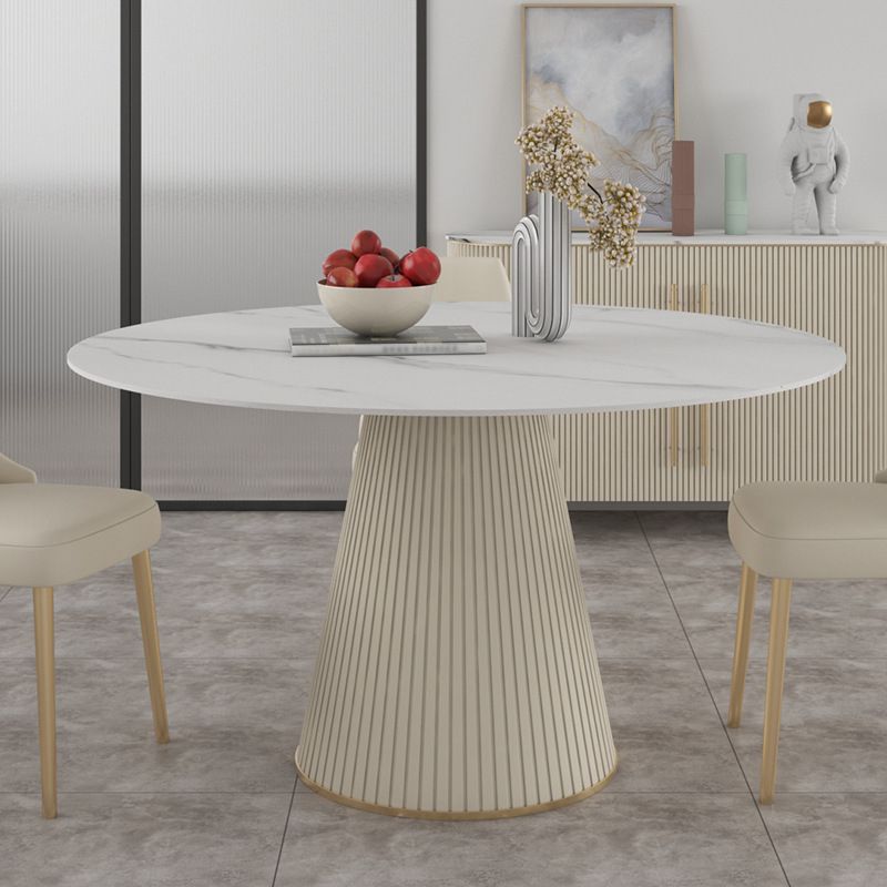 Glam Stone Table for Restaurant Round Table with White Pedestal