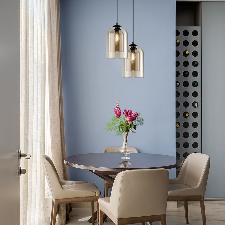 Double Glass Single Pendant Light in Modern Concise Style Wrought Iron Hanging Lamp for Dining Room