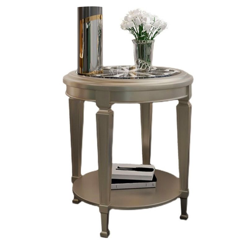 26" Tall 4 Legs Solid Wood End Table Contemporary Round Double Tier End Table