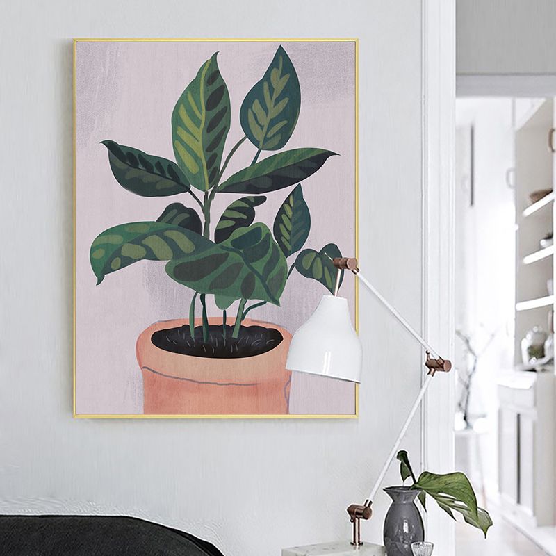Nordic Potted Plant Art Print Canvas Textured Green Wall Decor for House Interior