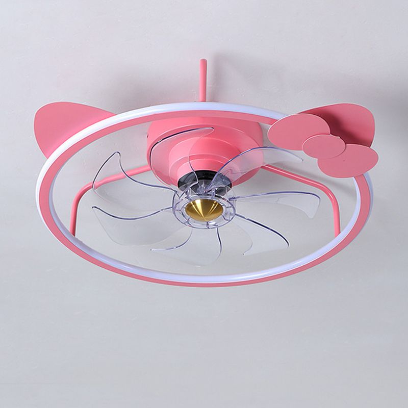 7-Blade Metal Ceiling Fan Children Pink Fan with Light for Room