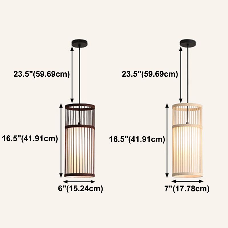Einfacher 1-Licht-Anhänger Licht, Zylinder Bambuskäfig Schatten Anhängerlampe für das Restaurant