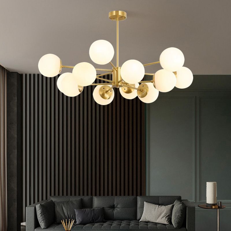 Post-Modern Metal Hanging Chandelier Light Glass Shade Ceiling Chandelier in Gold for Living Room