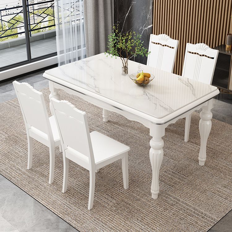 Contemporary Sintered Stone Kitchen Dining Set White Standard Dining Set with 4 Legs Base