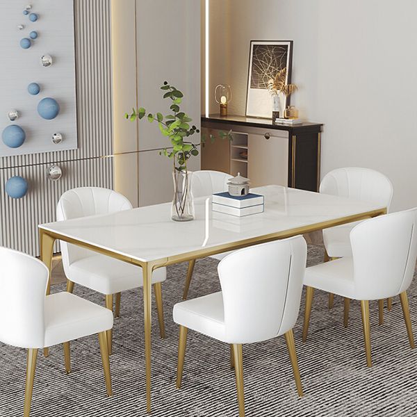 Mesa de comedor de piedra sinterizada Estilo de lujo 4 patas Mesa de rectángulo base para comedor