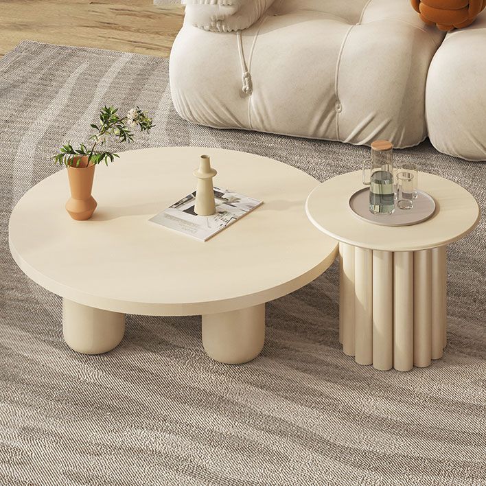 Modern Round Wooden Coffee Table Set Solid Wood 4 Legs Cocktail Table