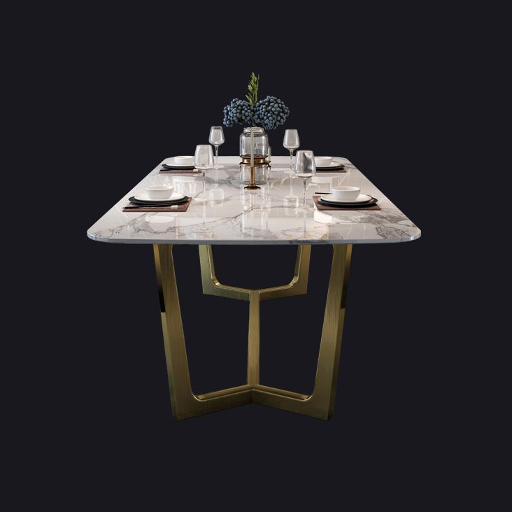 Glam Style Sintered Stone Dining Set with Traditional Height Table and Golds Trestle Base